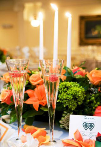 Phoenix Park Hotel - Champagne flutes with floral candle centerpiece