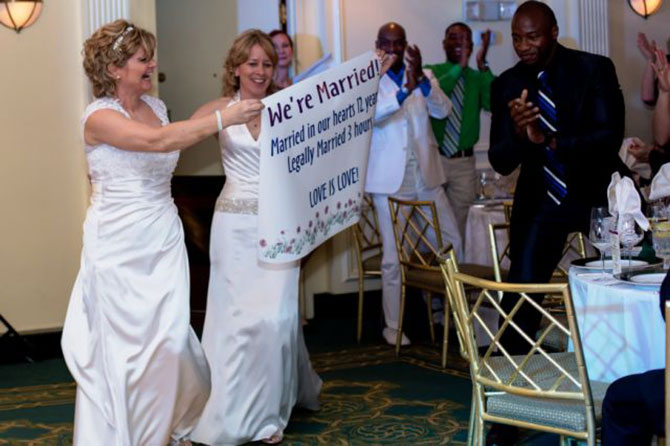 Phoenix Park Hotel - Just married lesbian couple entering reception venue