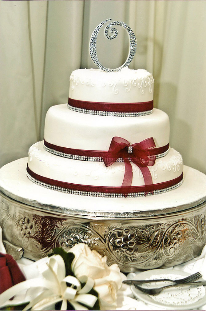 Royal Fiesta Caterers & Event Center - Custom 3-tier wedding cake maroon and white