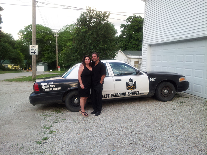 Best Wedding Chapel LGBT Shelbyville Illinois black and white car