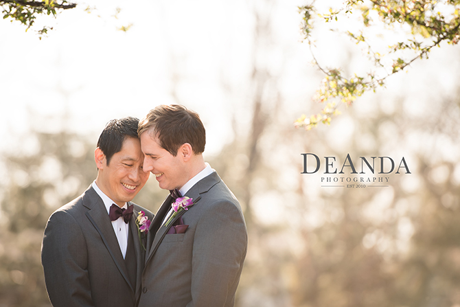 gay wedding couple smiling - DeAnda Photography - IL