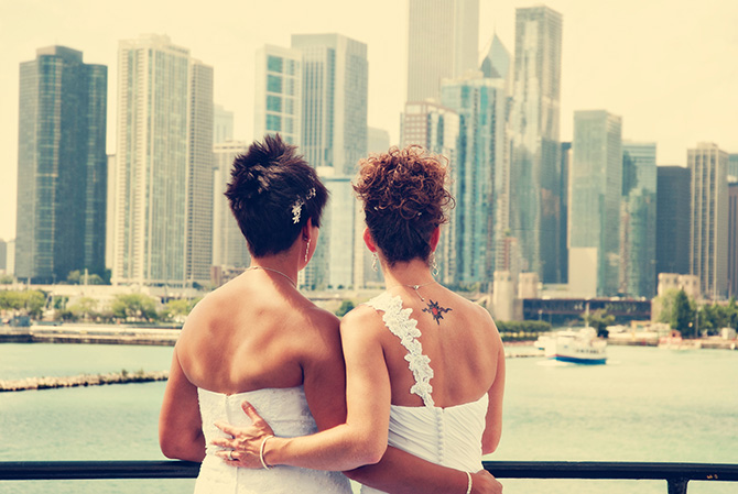 Entertainment Cruises - Brides view Chicago skyline from Odyssey Cruise Ship