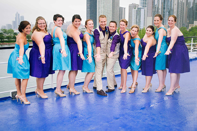 Entertainment Cruises - Chicago skyline wedding wedding party