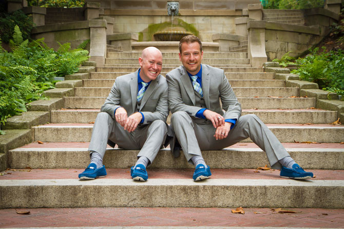 Bayline Studios Photography and Events - Photograph on location of Gay Grooms on Steps