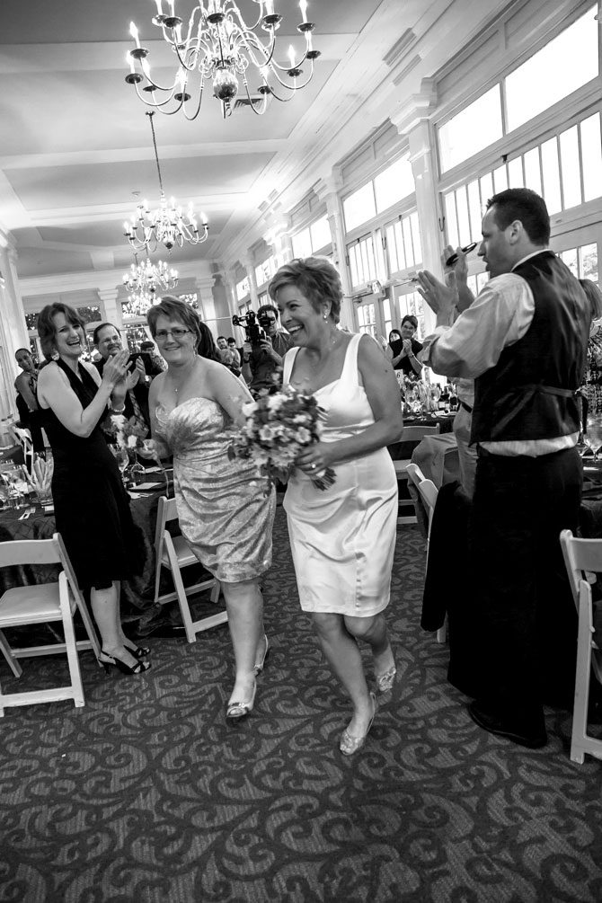 Bayline Studios Photography and Events - Black and White Image of Just Married  Brides