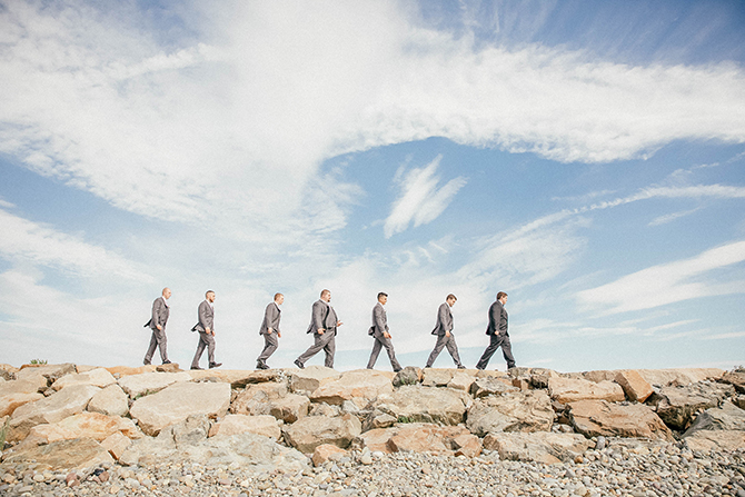 Groomsmen walking on the beach - Nahant, MA LGBT Wedding Reception Venue - The Oceanview of Nahant