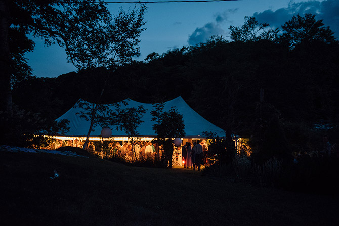 Outdoor wedding reception tent evening - Berkshires, Massachusetts- Only In My Dreams Events