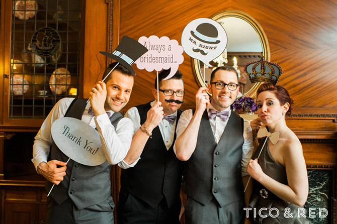 The Endicott Estate In Dedham Massachusetts Wedding Party Funny Pose With Signs