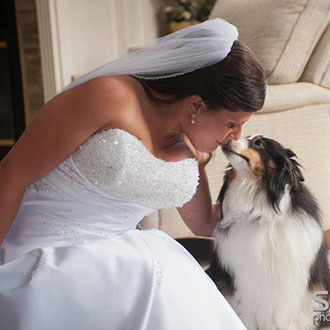 Bride with her dog on her wedding day - Officiant Long Island