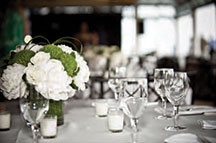 Sunset Terrace at Chelsea Piers black and white photo of wedding reception