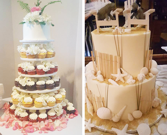 Beach dune themed wedding cake and cupcake tier Hatteras Islands, North Carolina - Dawn's Kitchen Catering