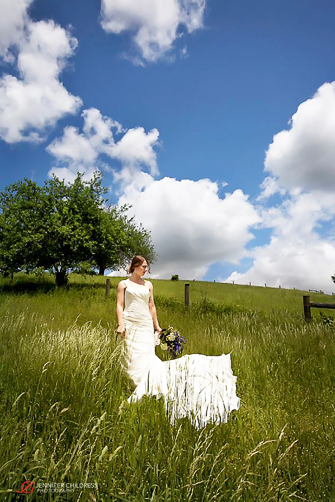 Portrait of a Bride in a meadow with blue bouqet Glasbern Fogelsville, PA 