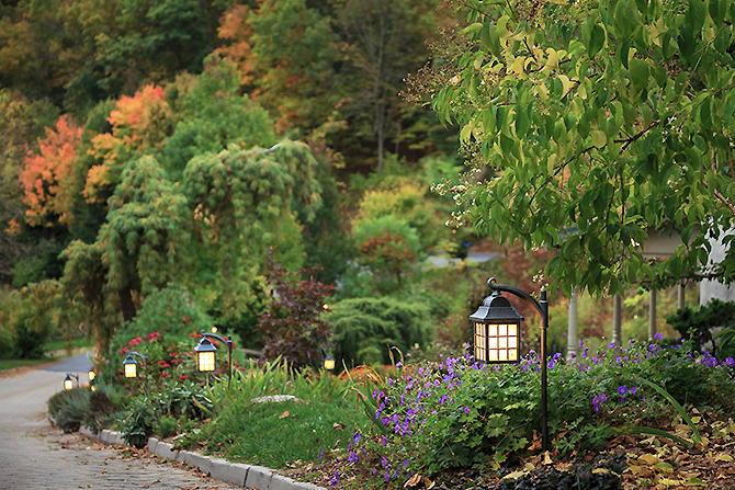 Lantern lined street with fall foliage Glasbern Fogelsville, PA 