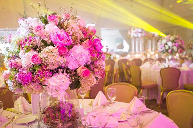 Springfield Country Club - Floral table centerpiece of carnations and rose in Fairway Ballroom