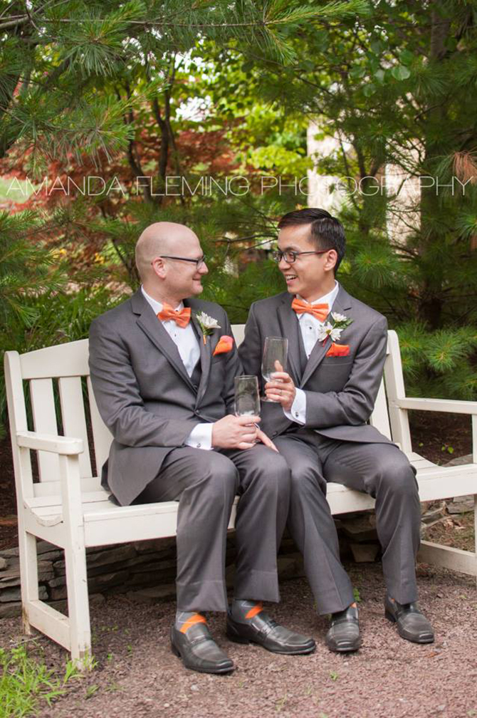 The Inn At Leola Village Newly Married Gay Couples Toast On A Bench