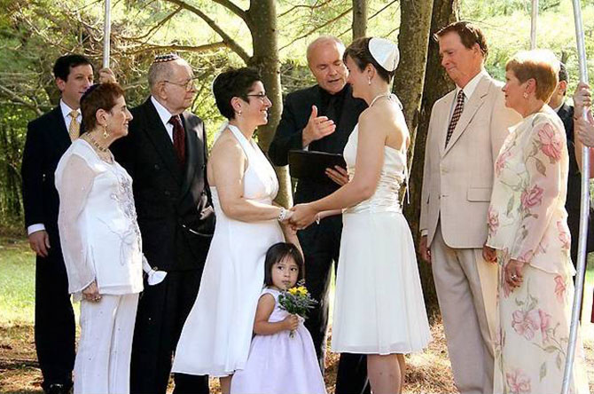 Vermont Lesbian Jewish wedding ceremony outdoors with daughter Central Vermont LGBT Wedding Officiant - JP Greg Trulson