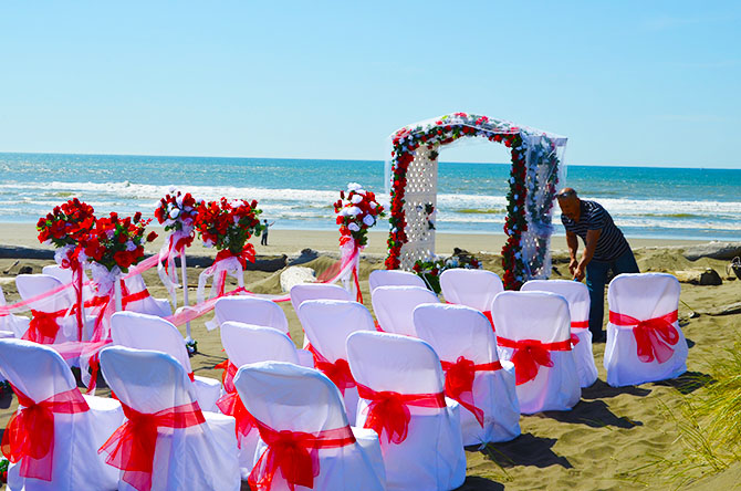 Weddings By The Sea - Beachside wedding site rose and white