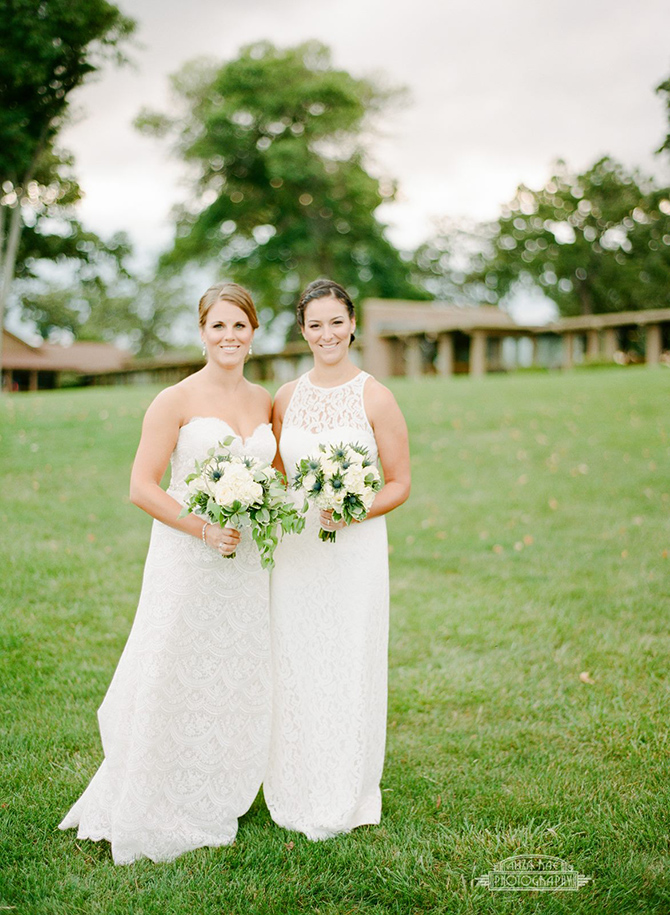 Lesbian wedding day - two brides in gorgeous white gowns - Lake Lawn Resort in Wisconsin