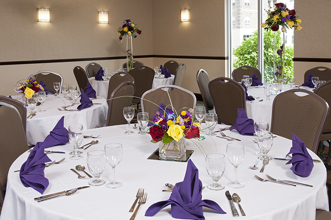 Reception in royal blue - Hilton Garden Inn LGBT Wedding Hotel Ames Iowa