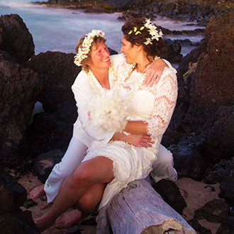 Maui Aloha Weddings Kihei Hawaii - Lesbian Couple Embrace On The Beach