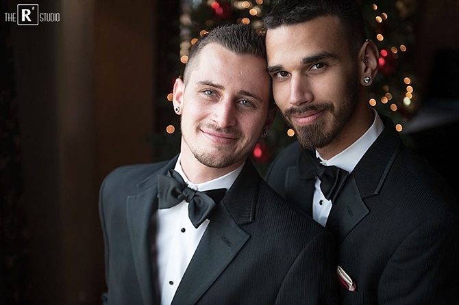 The R2 Studio Phoenix, Arizona lgbt grooms standing side by side